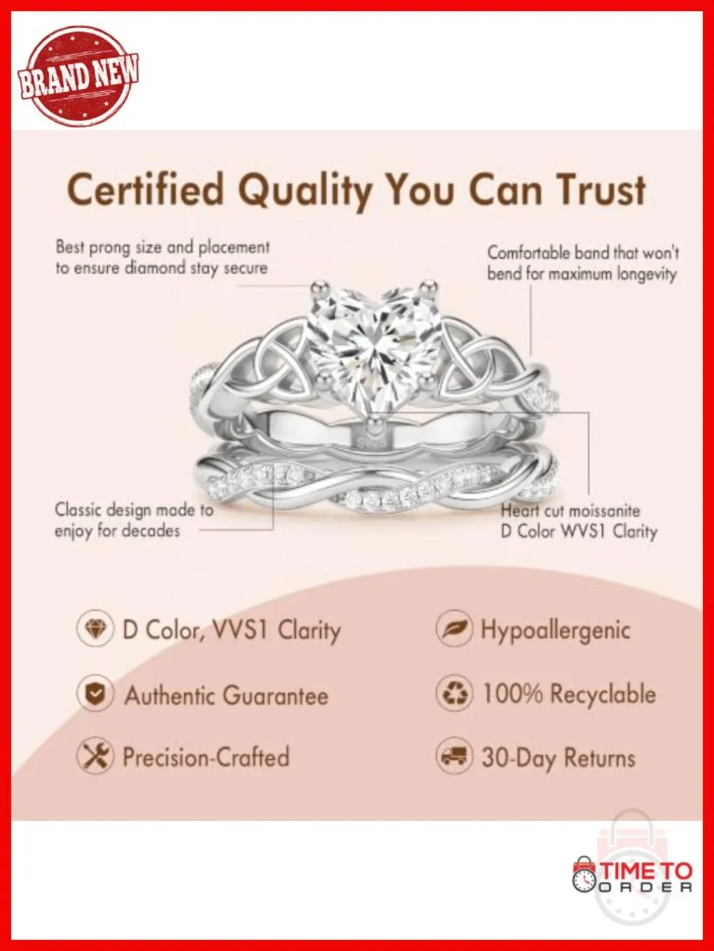 2CT Heart Cut Moissanite Engagement Ring Set 925 Sterling Silver Pave Wedding